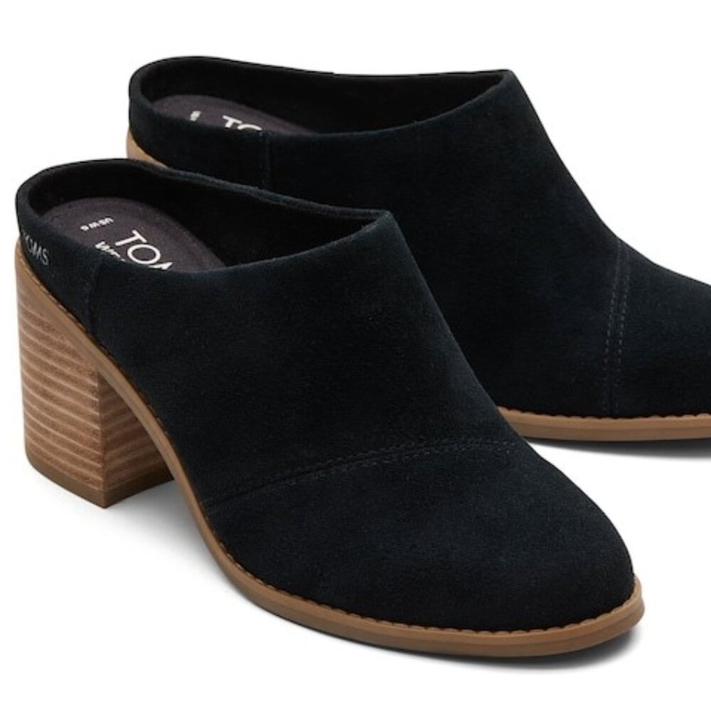 TOMS Evelyn SUEDE LEATHER BLACK MULES SIZE 8